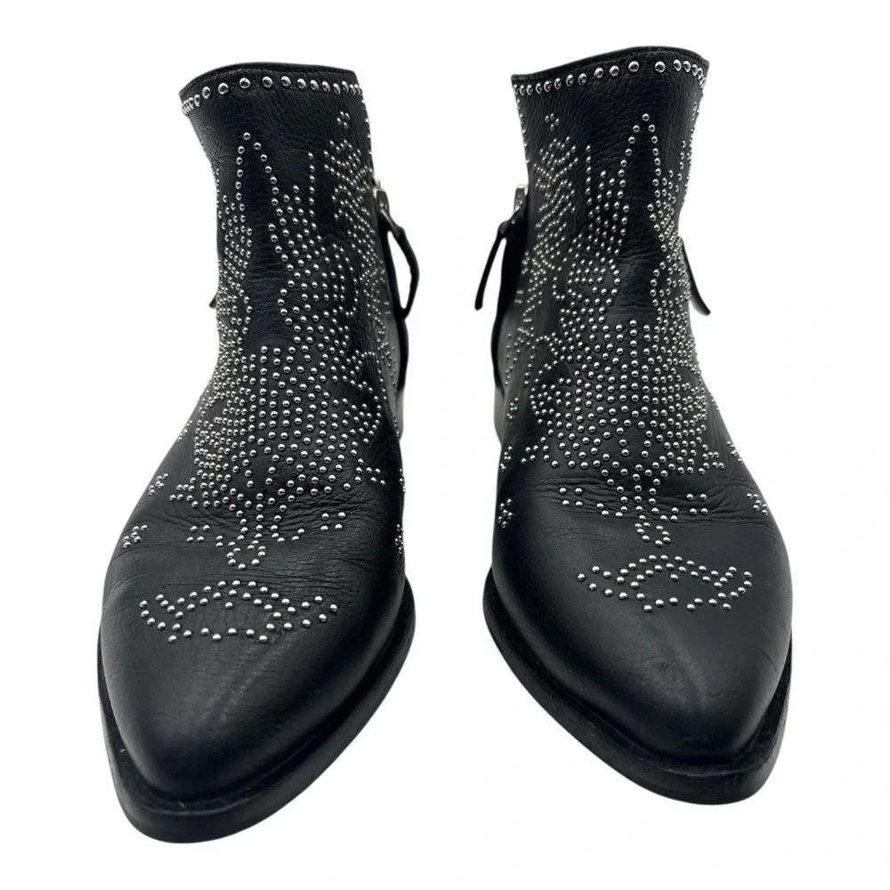 Mercer Edit Black Studded Leather Ankle Boots Size 5.5